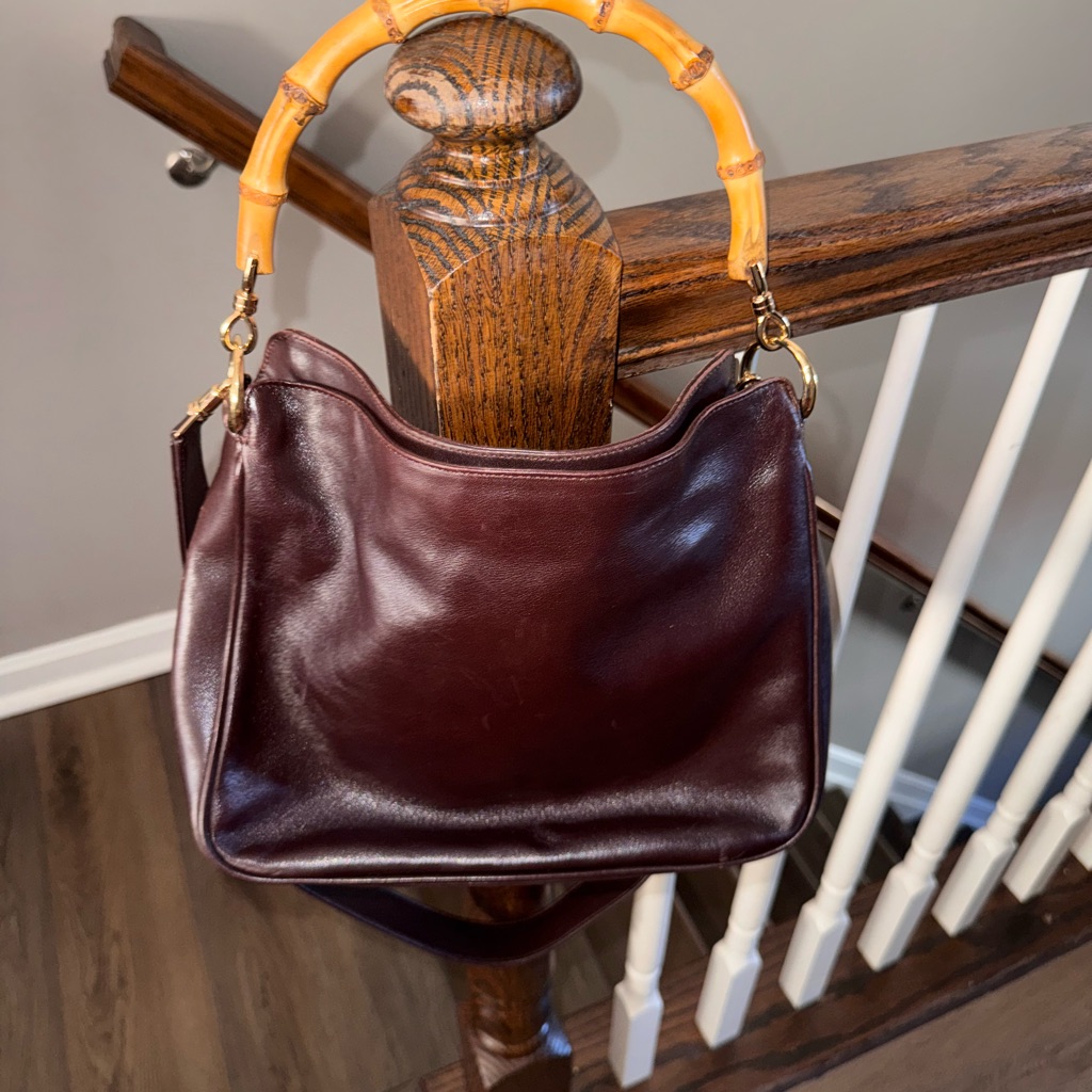 Gucci Dark Brown Leather Shoulder Bag With Bamboo Handle